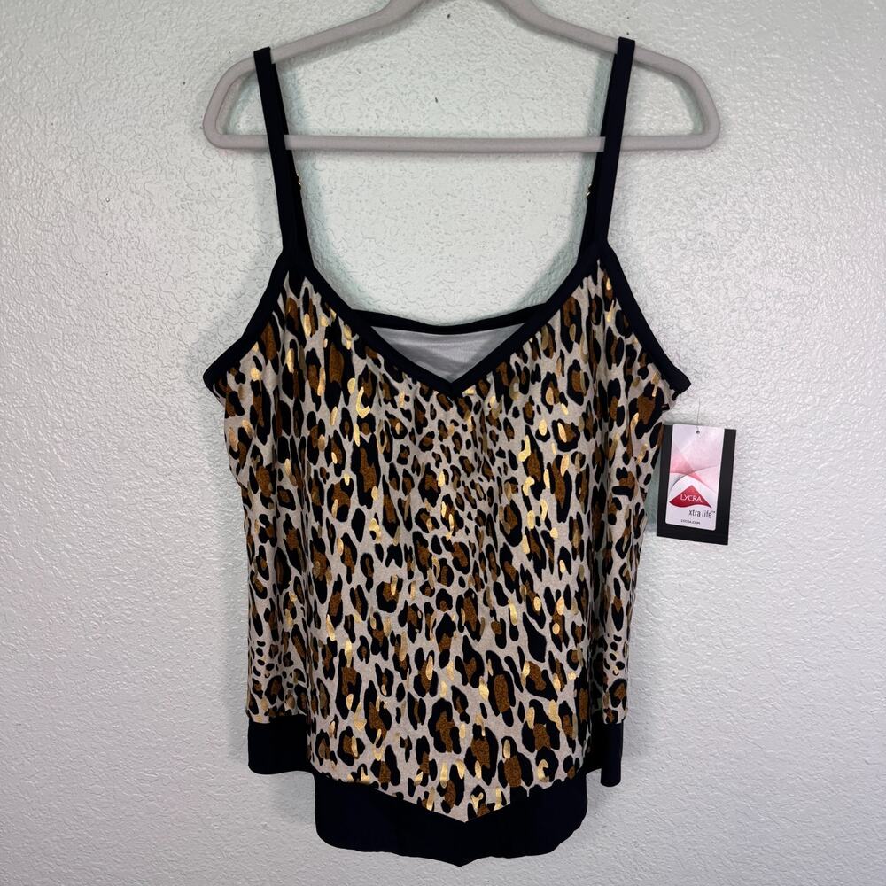Maxine Of Hollywood Swim Top Womens 24W Leopard Jungle Cat Print Tankini NEW
